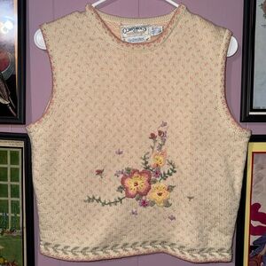 Floral Embroidered Knit Sweater Vest